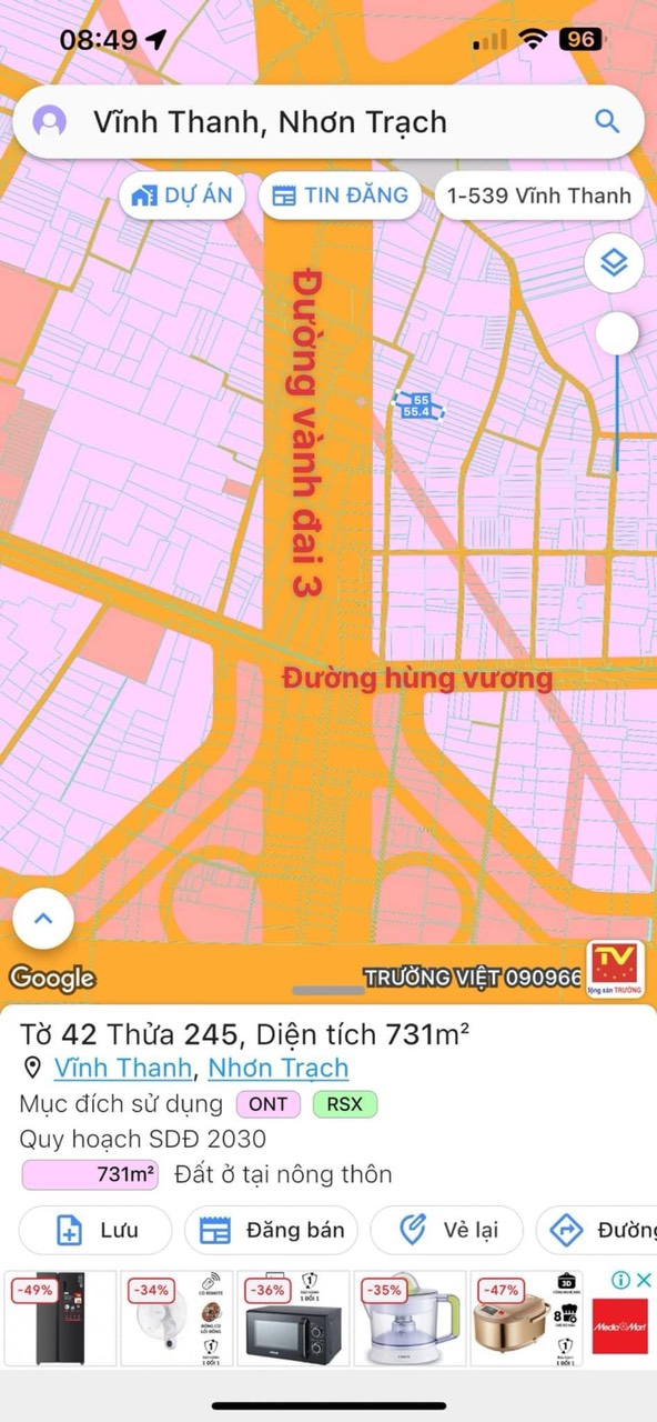 Bán đất vườn Nhơn Trạch gần vành đai 3 có 131m2 thổ cư, vị trí đẹp ngay khu dân cư đông đúc